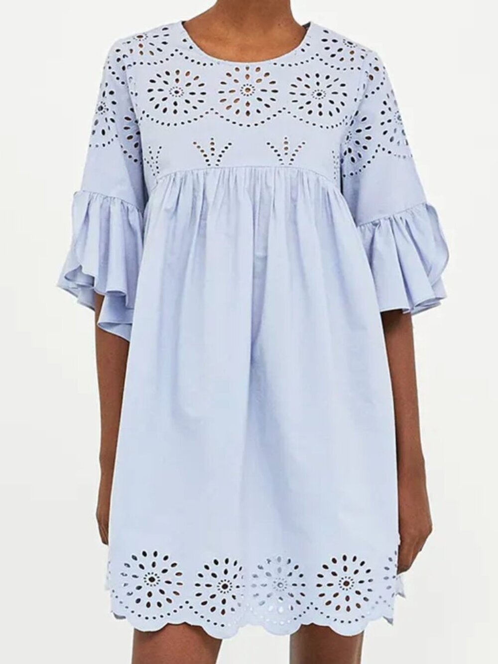 Zara Embroidered Boho Eyelet Mini Dress Spring Summer